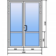 Алюминиевая двухстворчатая дверь с импостом 1600х2100 